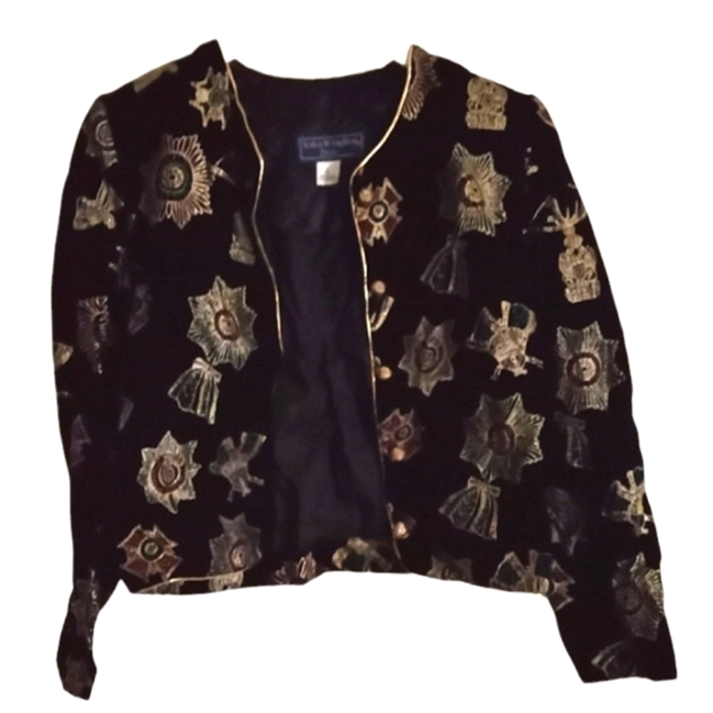Norton McNaughton Black Velvet Shoulder Padded Waist Jacket - Size: 6P - Vintage